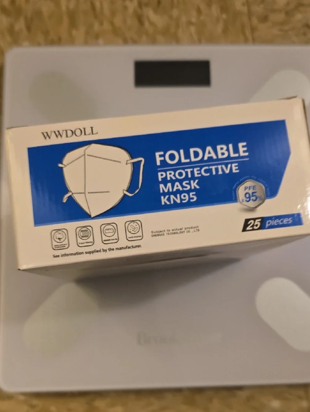 Able Foldable Protective Mask KN95 White and Blue Box of 25